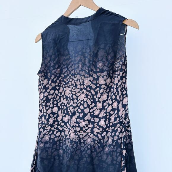 AllSaints Leopard Silk Mini Dress Black Ruffle Tiered Tank Style 2 Short - Picture 6 of 7